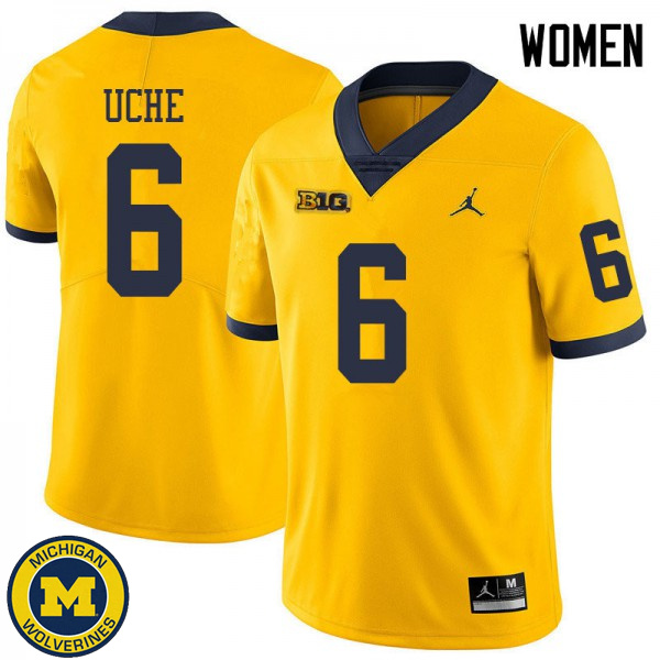 Womens Michigan Wolverines #6 Josh Uche Yellow Jordan Brand Alumni Jersey